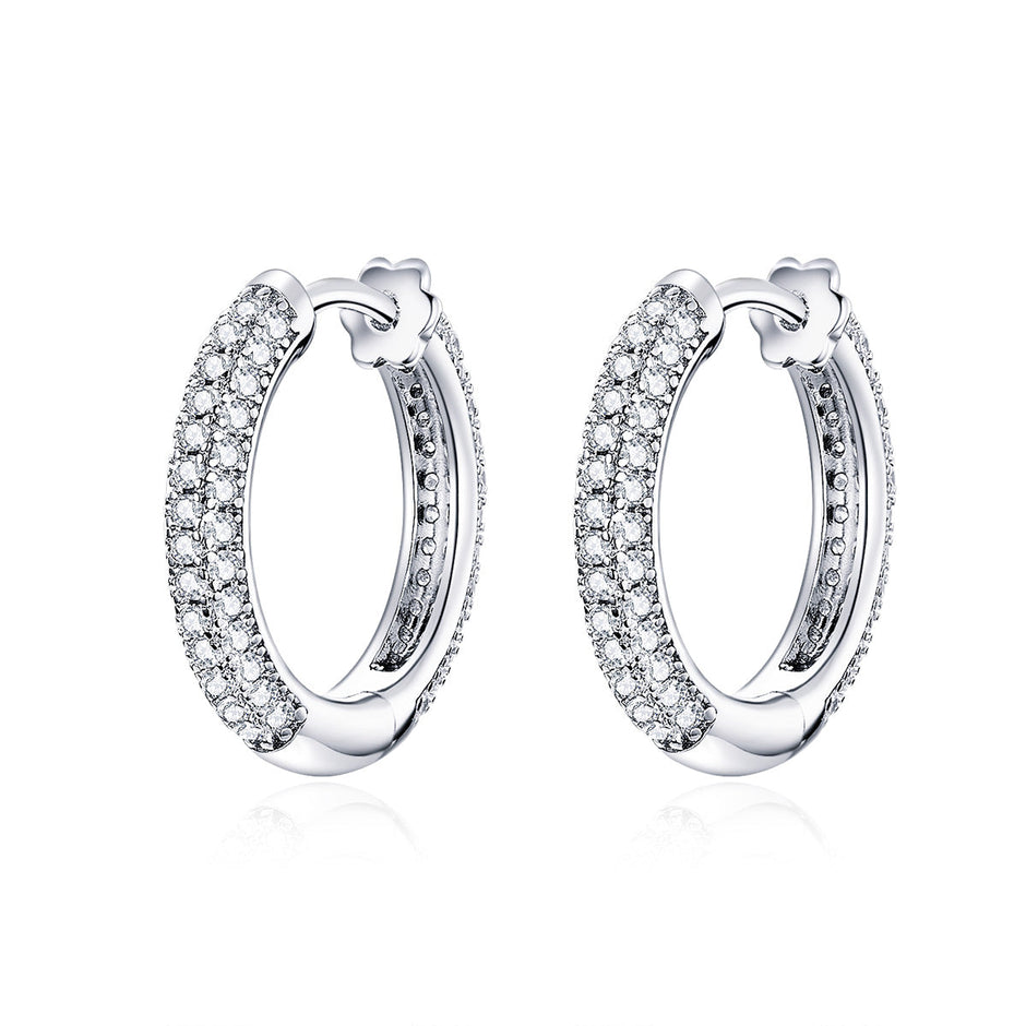 925 Sterling Silver & Plated Platinum Pavé Setting CZ Earrings