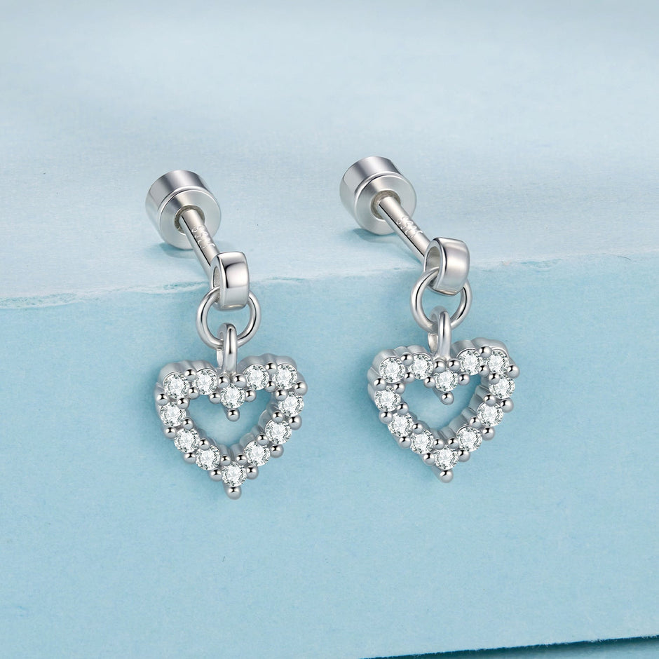 925 Sterling Silver White Gold Plated Pavé CZ Earrings