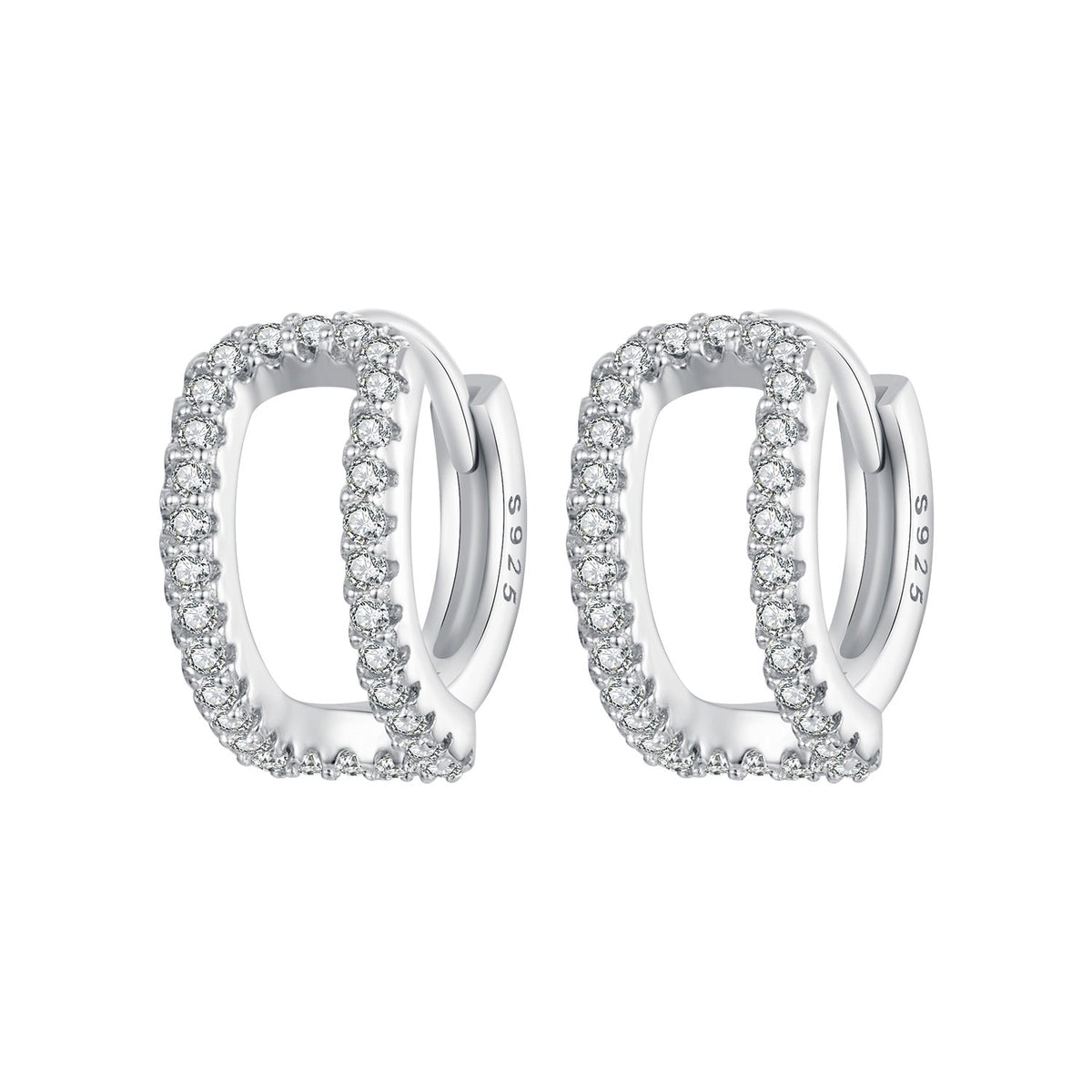 925 Sterling Silver Earrings with White Gold Plating and Pavé Setting CZ for Women
