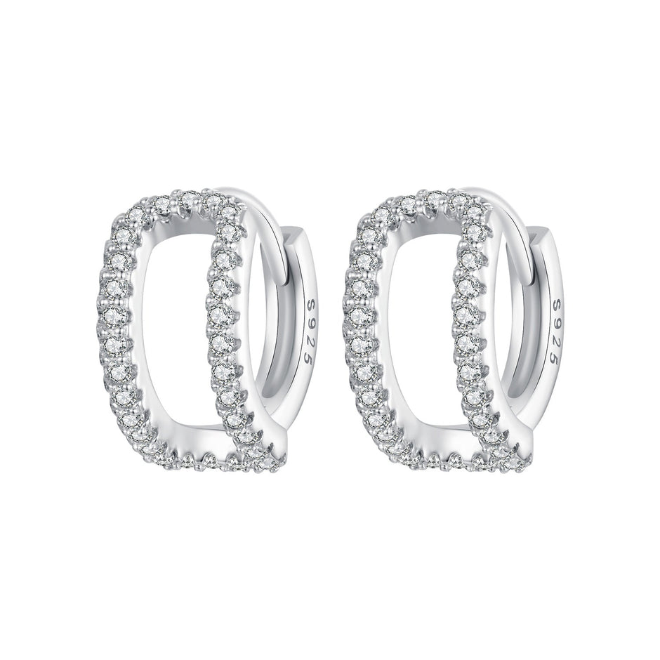 925 Sterling Silver Earrings with White Gold Plating and Pavé Setting CZ for Women