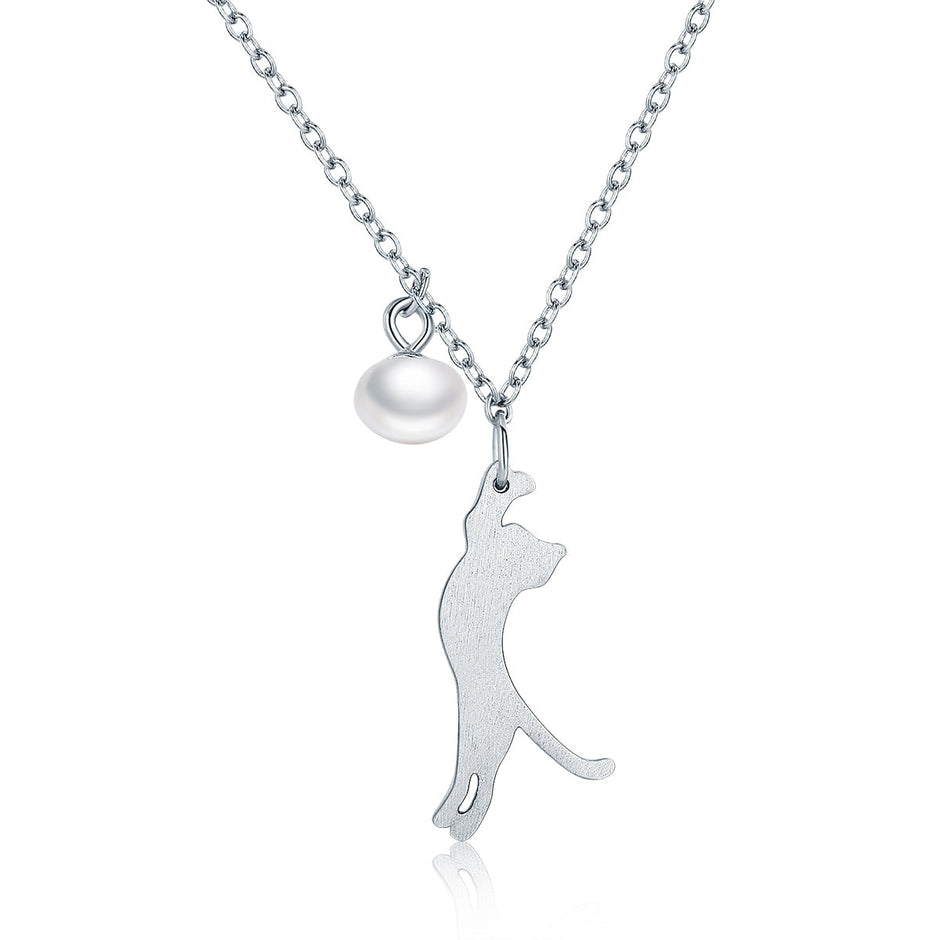 925 Sterling Silver 0.6 Carat Pearl Necklace for Women