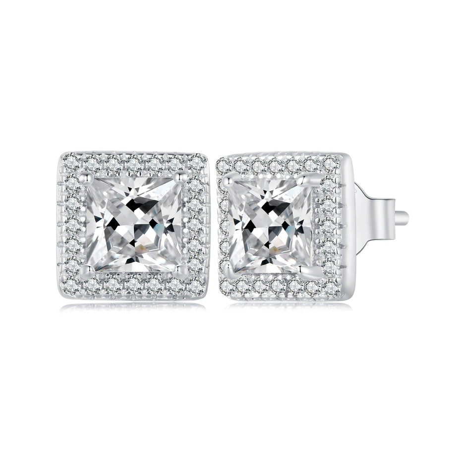 925 Sterling Silver Earrings with Pavé Setting CZ and Platinum Plating.