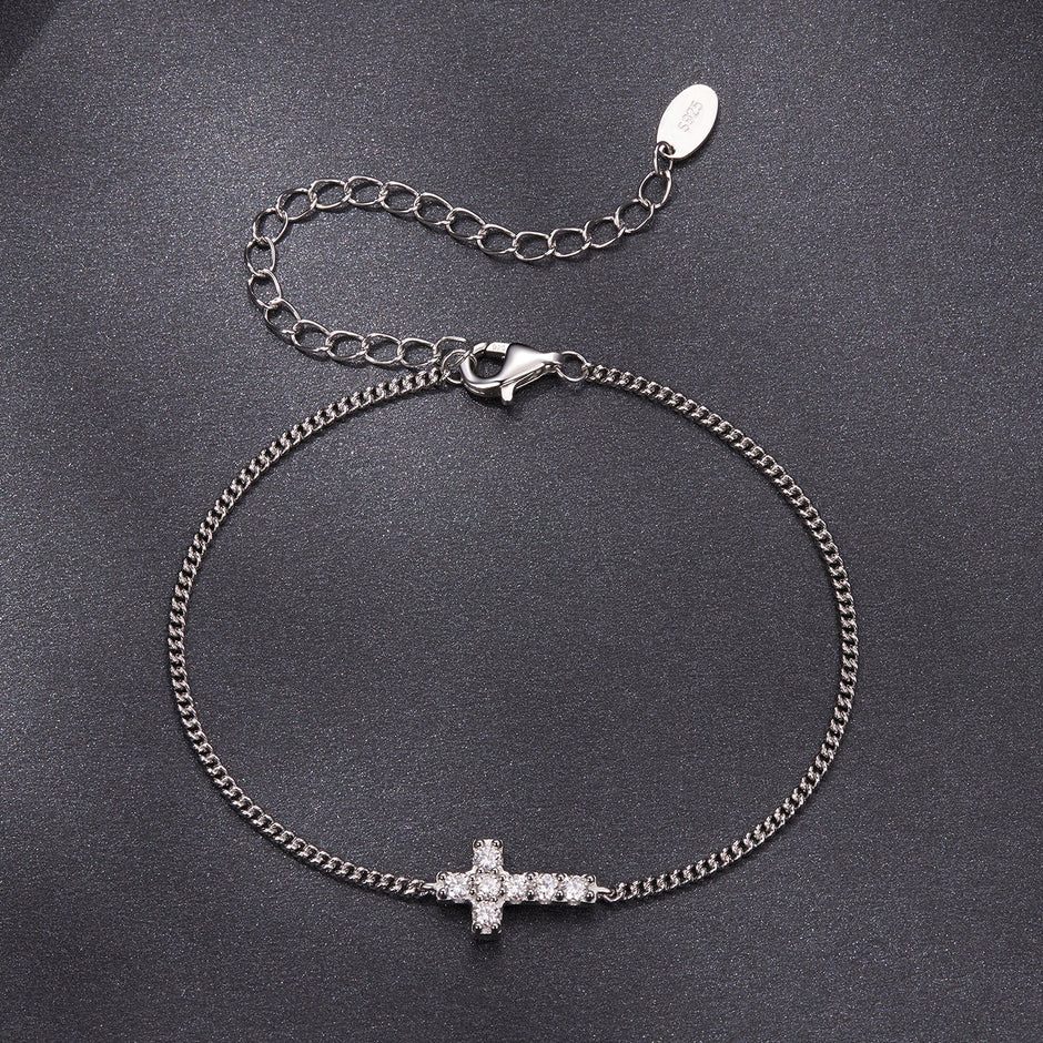 925 Sterling Silver Moissanite Bracelet 15+6cm, Plated White Gold, for Women