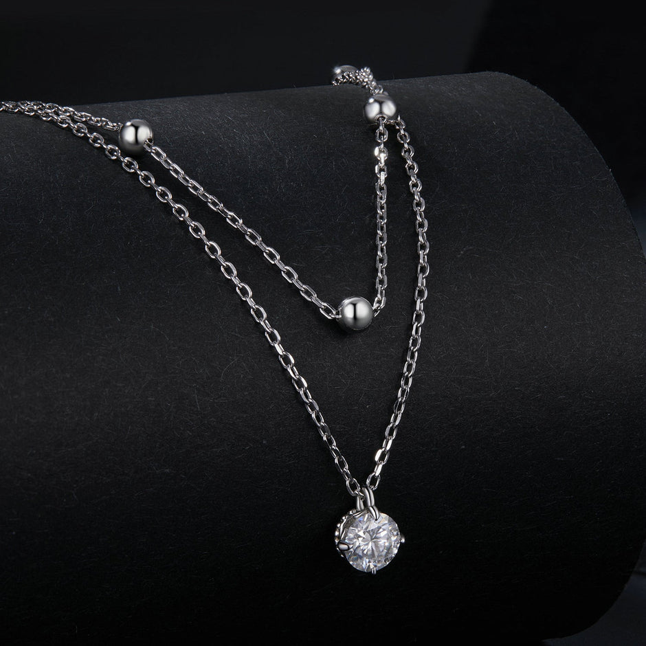 925 Sterling Silver Plated Platinum 5.0mm Moissanite Necklace for Women