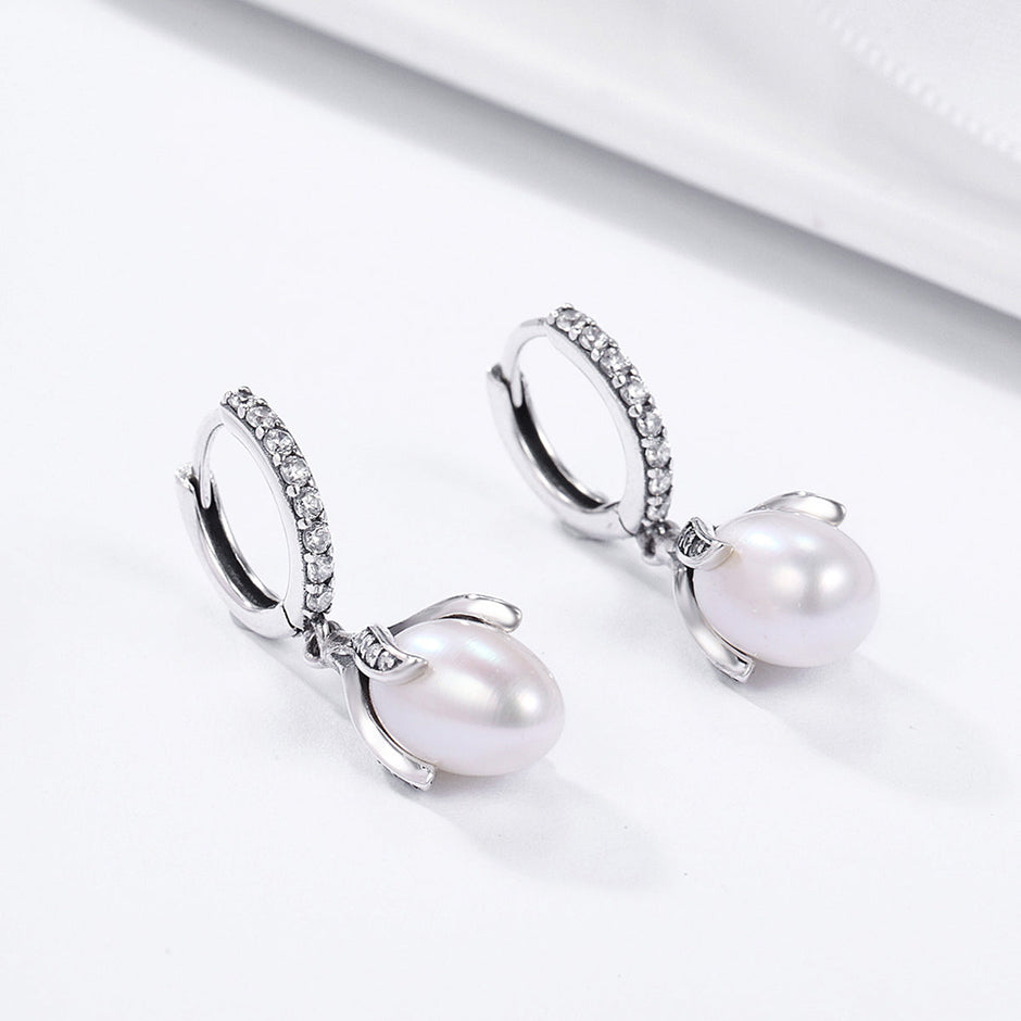 925 Sterling Silver Oxidized Silver Freshwater Pearl Earrings