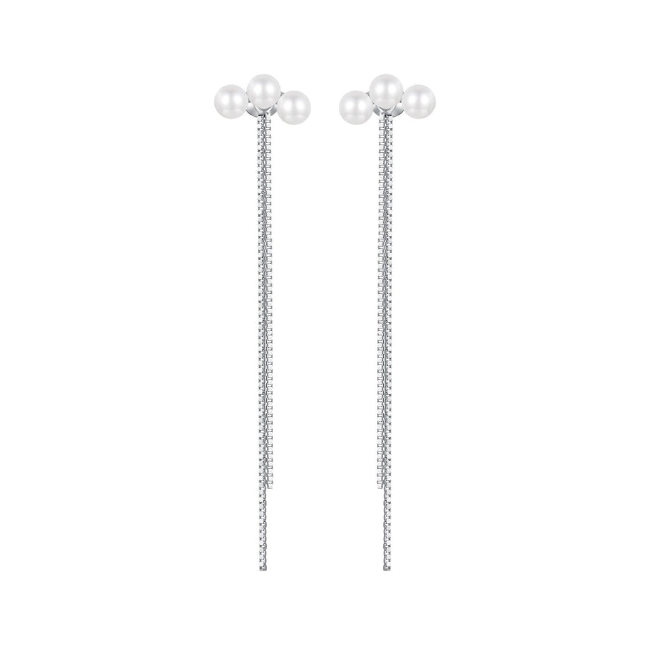 925 Sterling Silver White Gold Plated Shell Pearl Earrings