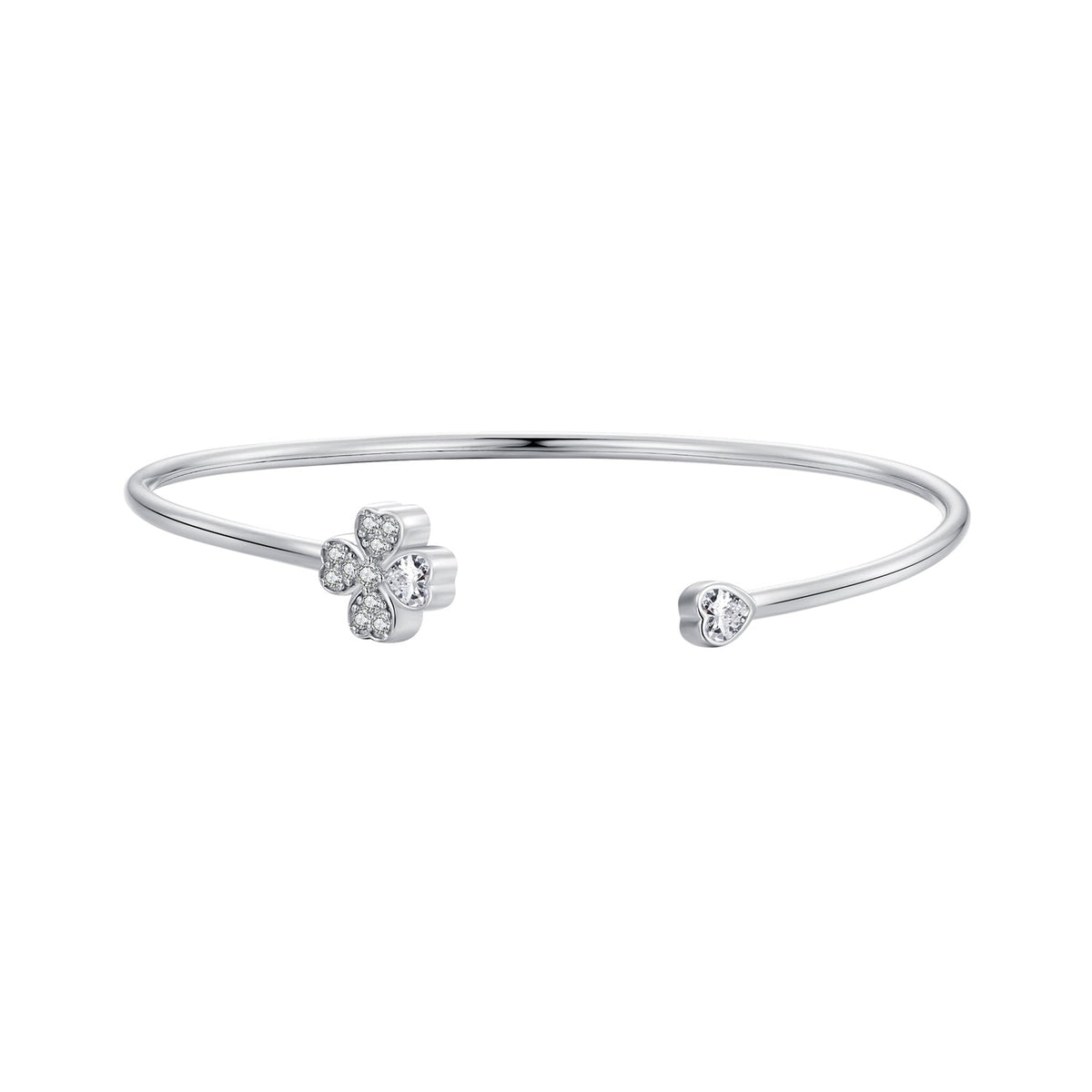 925 Sterling Silver Bracelet with Pavé Setting CZ, Inner Diameter 550mm, 2.0mm Wide, Unisex