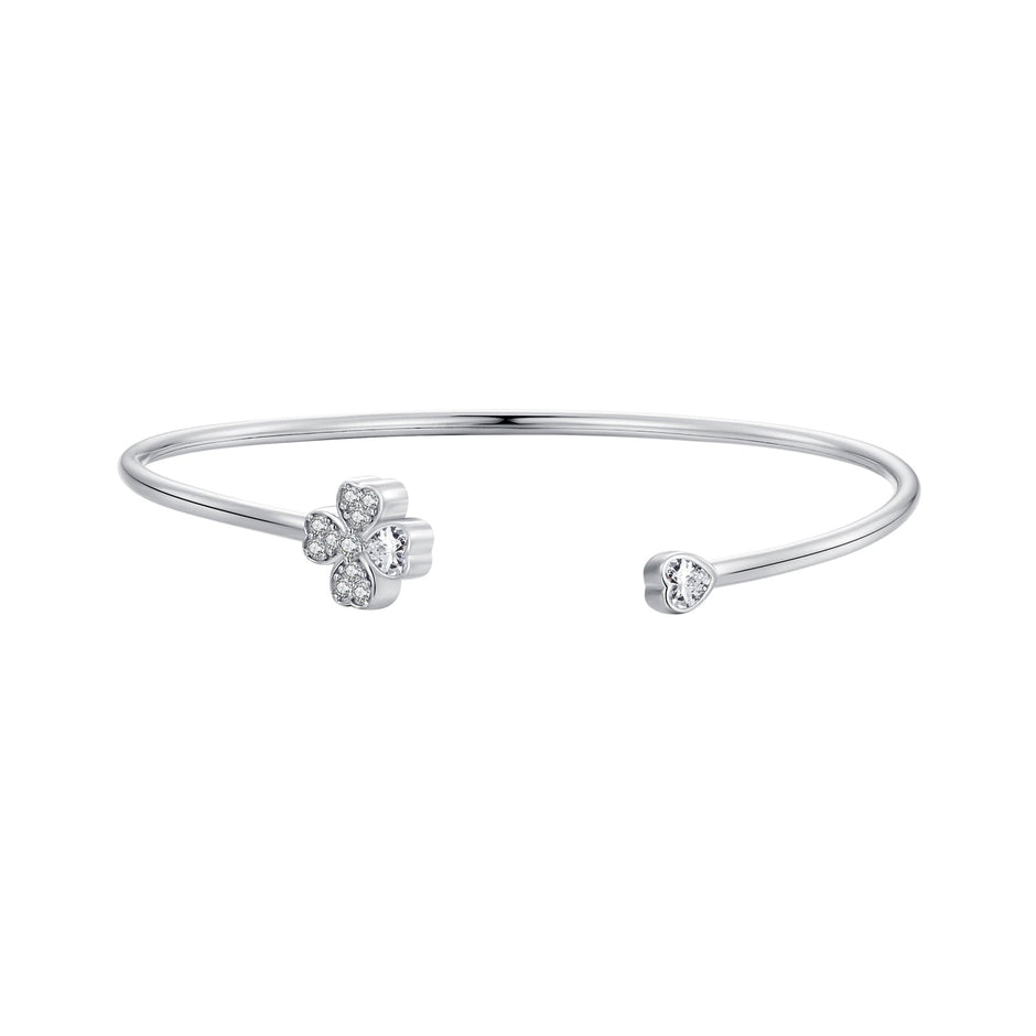925 Sterling Silver Bracelet with Pavé Setting CZ, Inner Diameter 550mm, 2.0mm Wide, Unisex