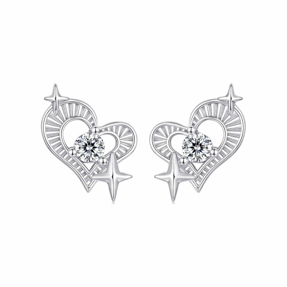 925 Sterling Silver Earrings with Pavé Setting CZ in White Gold