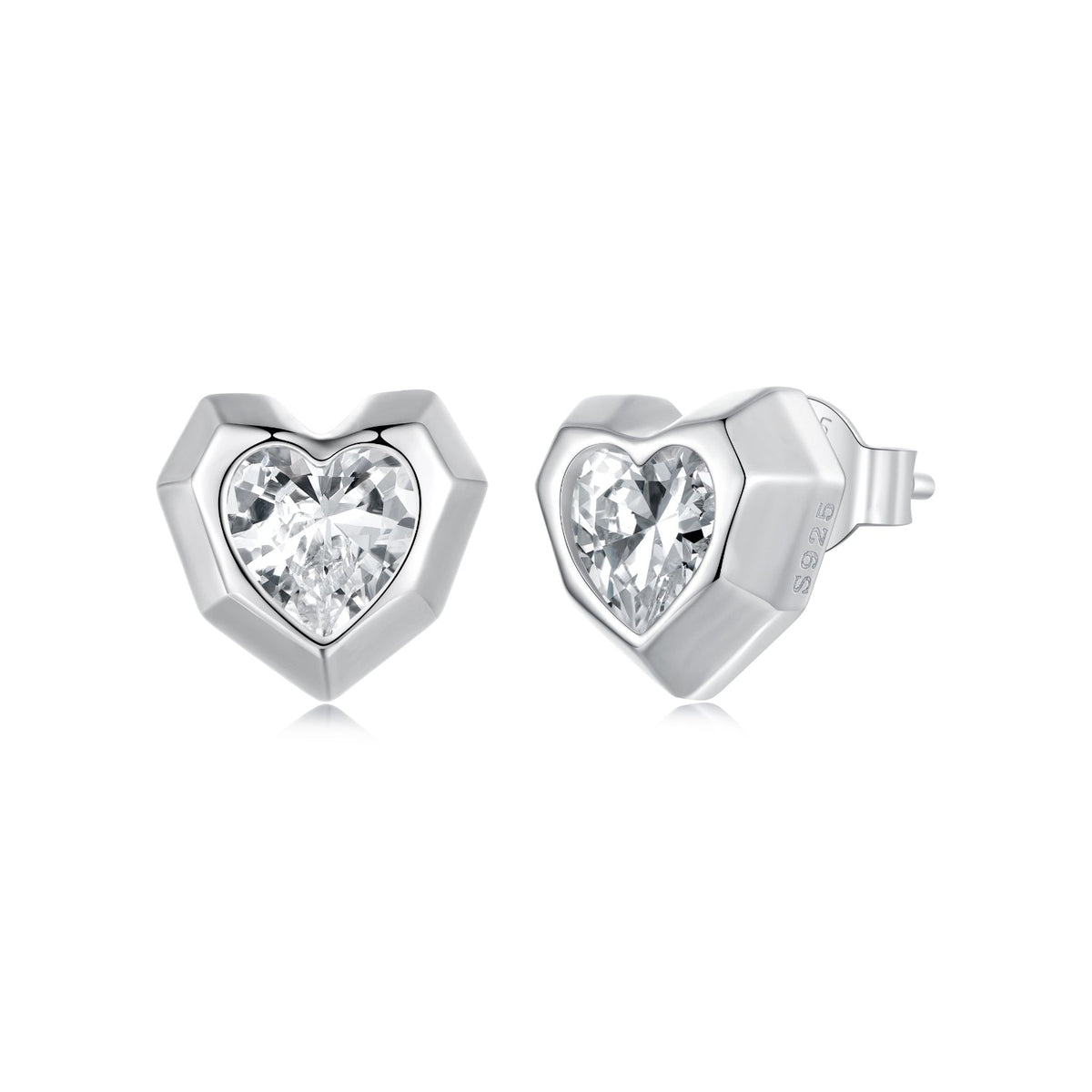 925 Sterling Silver Earrings with Pavé Setting CZ in White Gold, 0.8 x 0.9 cm