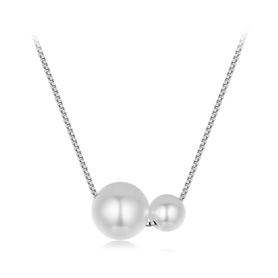 925 Sterling Silver & White Gold Plated Adjustable Pearl Necklace for Women