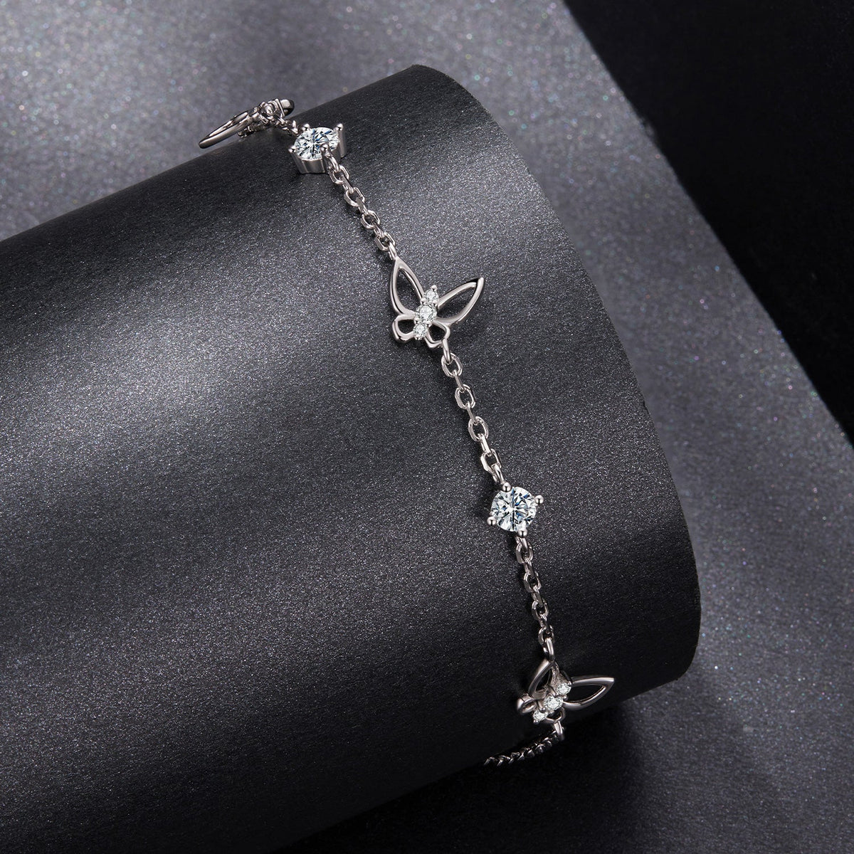 925 Sterling Silver White Gold Plated Bracelet with Moissanite, 15+6cm, for Women