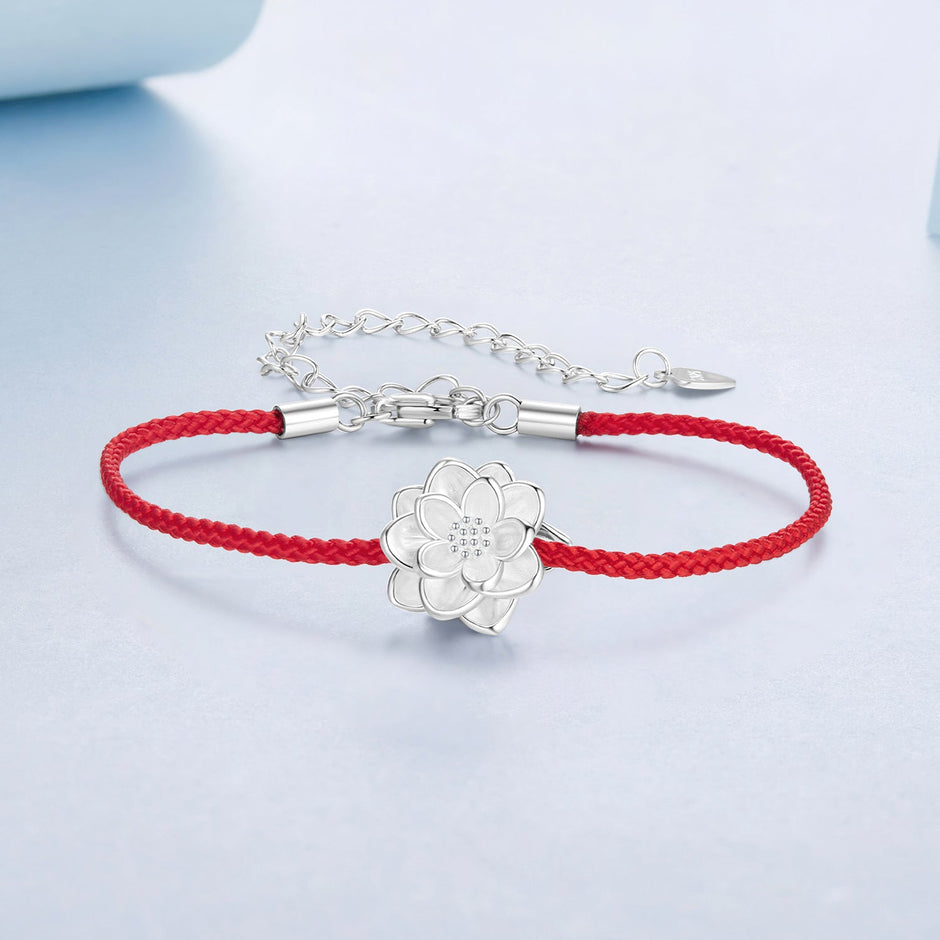925 Sterling Silver Bracelet with White Gold Plating and Cotton Cord for Women