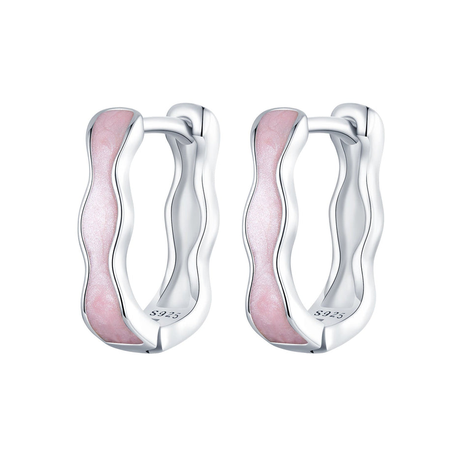 925 Sterling Silver Earrings with Enamel in White Gold Finish - 13*3mm for Women