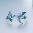 925 Sterling Silver White Gold Plated Enamel Transparent Glass 1.2cm Bird Ring for Women