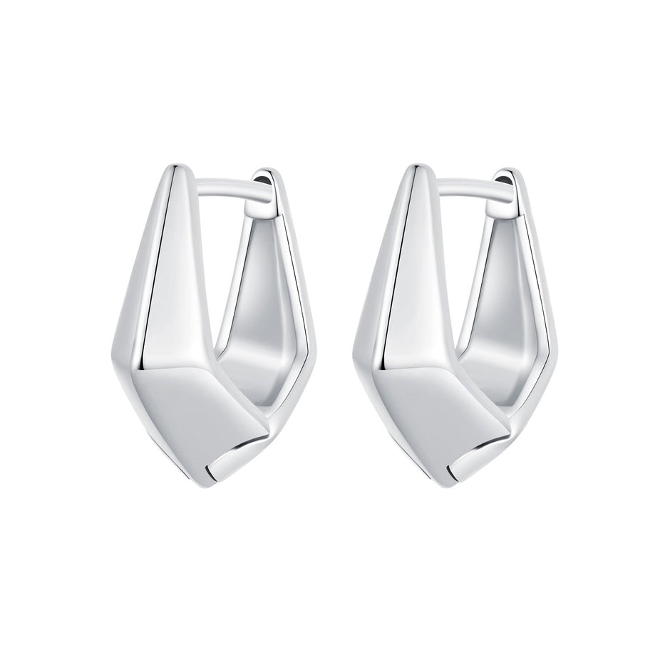 925 Sterling Silver White Gold Plated Earrings 14x6.5mm for Women