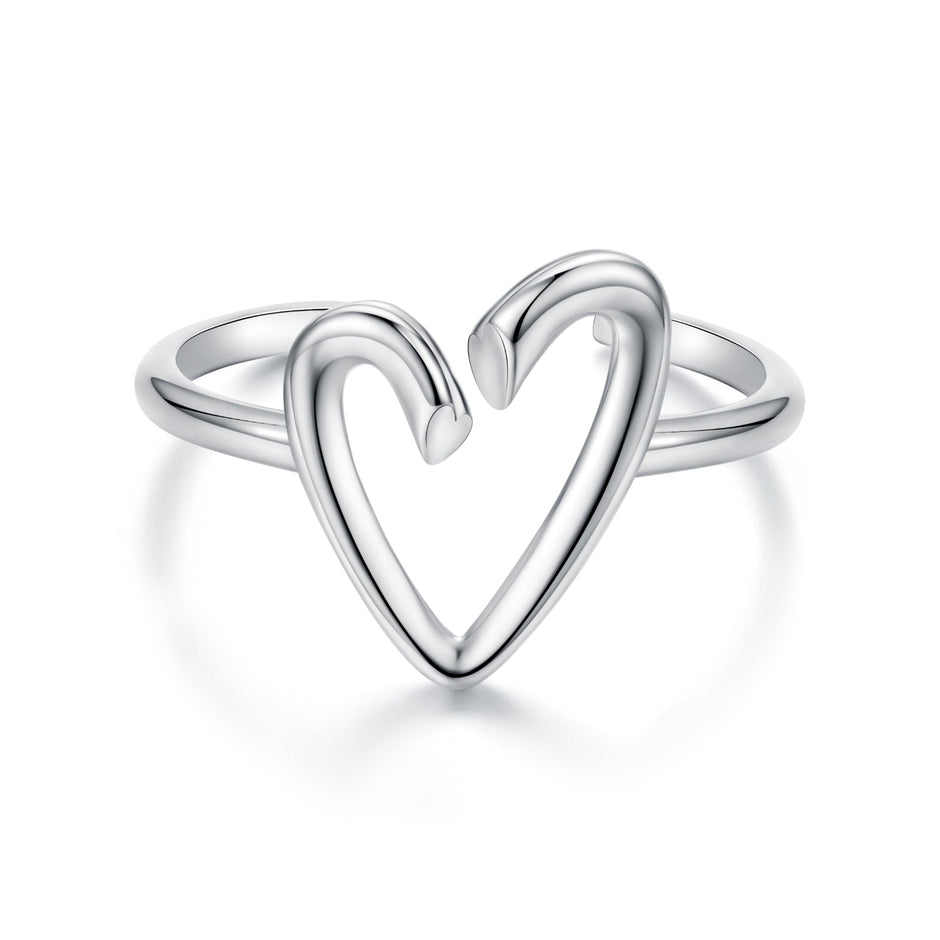 925 Sterling Silver Oxidized Silver Heart Ring for Women