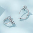 925 Sterling Silver Earrings with Pavé Setting CZ, Oxidized Finish, 1.3cm for Women