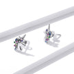 925 Sterling Silver Earrings with Pavé Setting CZ, Oxidized, 1.4x0.9cm for Women