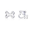 925 Sterling Silver Earrings for Women, 0.5-0.6cm, Bone and Dog Design, Platinum Plated