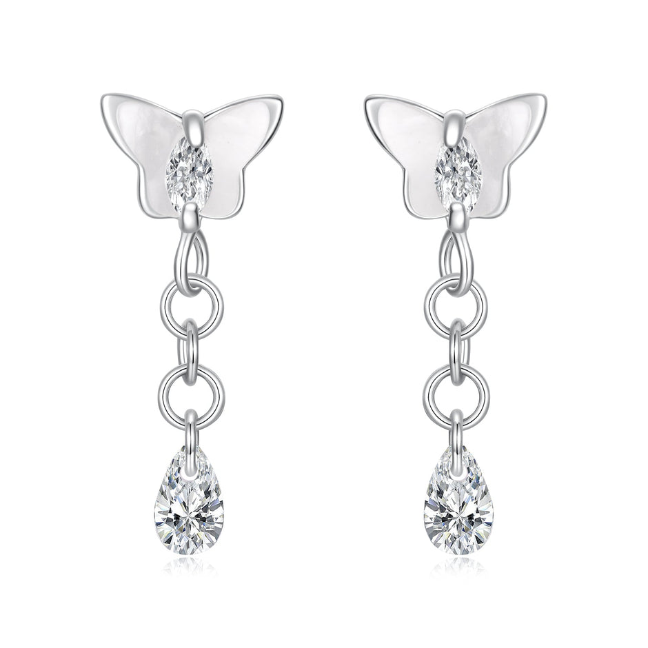 925 Sterling Silver & Brass Earrings with White Gold Plating, 2.0x0.8cm for Women