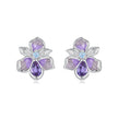 925 Sterling Silver Earrings with Nano Opal Stone and CZ, White Gold Plated, 0.7cm, for Women