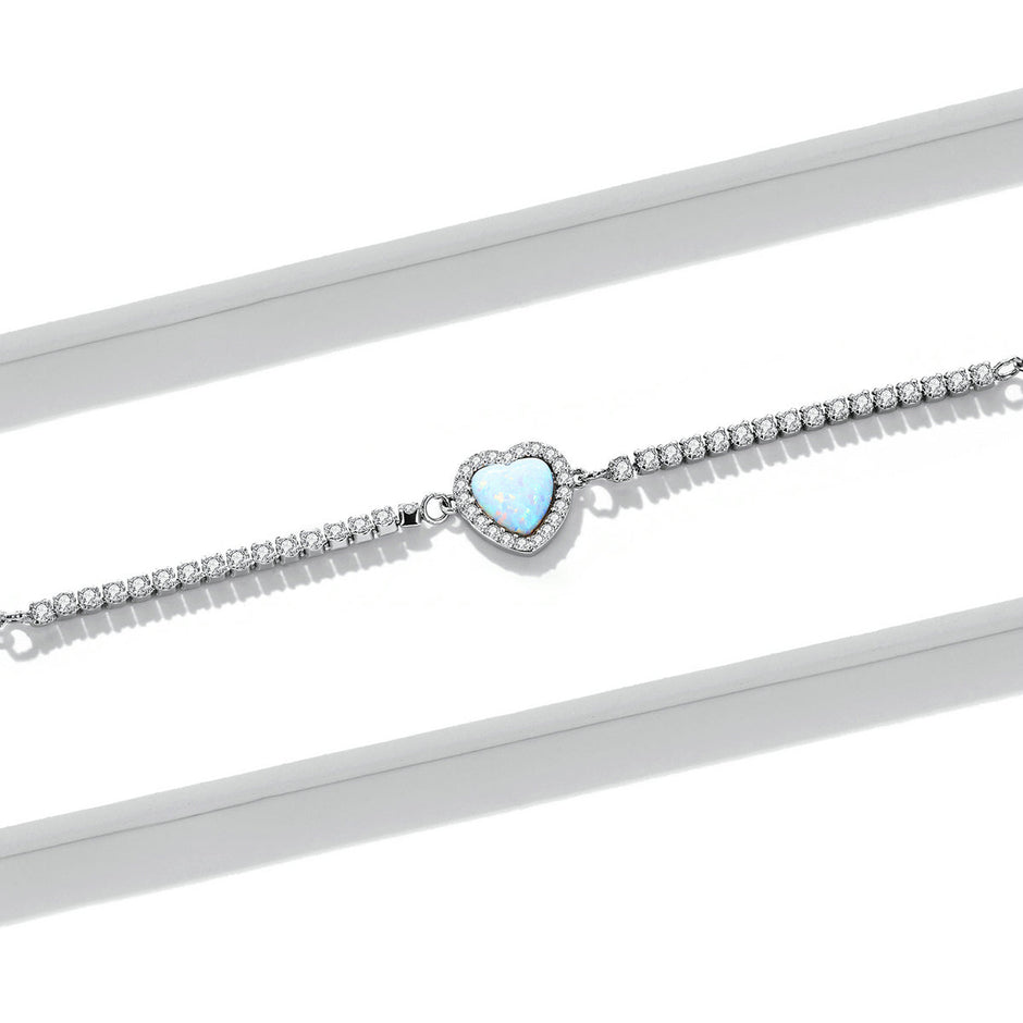 925 Sterling Silver Adjustable Bracelet with Translucent Opal and CZ for Women