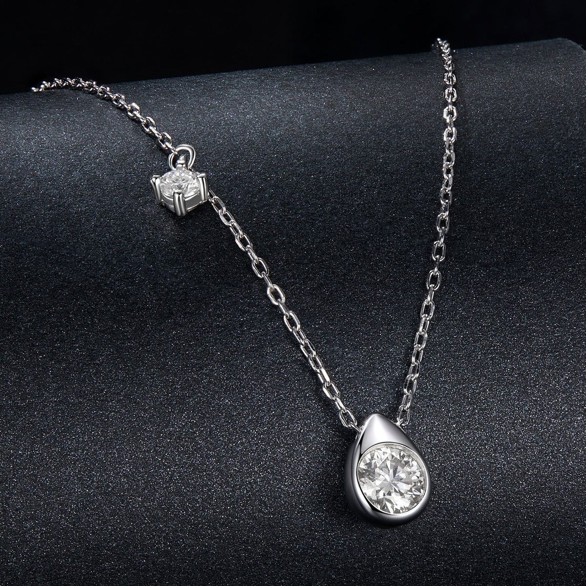 925 Sterling Silver + Moissanite Adjustable Necklace for Women - White Gold 0.5ct & 0.1ct