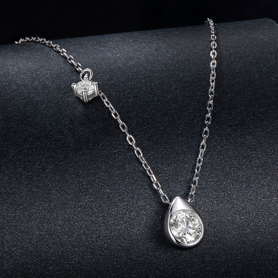 925 Sterling Silver + Moissanite Adjustable Necklace for Women - White Gold 0.5ct & 0.1ct