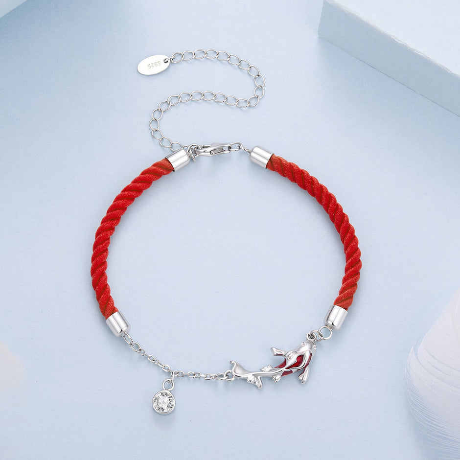 925 Sterling Silver White Gold Plated Enamel CZ Koi 16+6cm Bracelet for Women