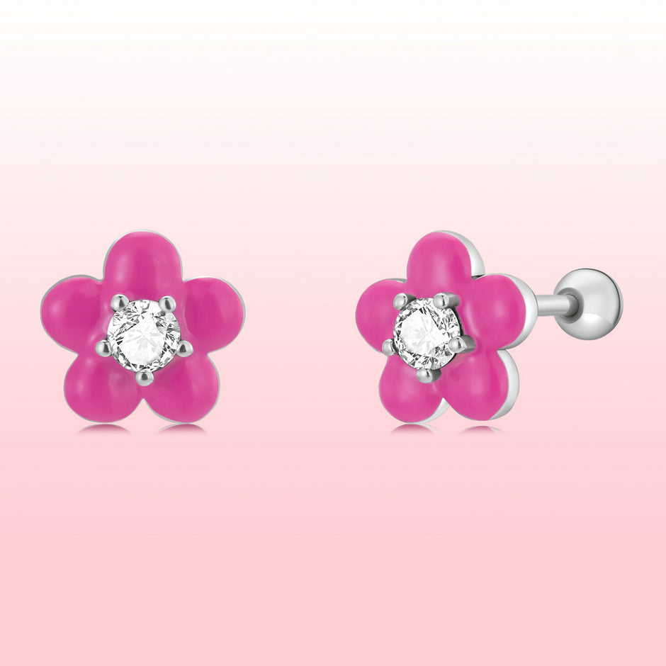 S925 Sterling Silver CZ Pavé Enamel Oxidized Earrings