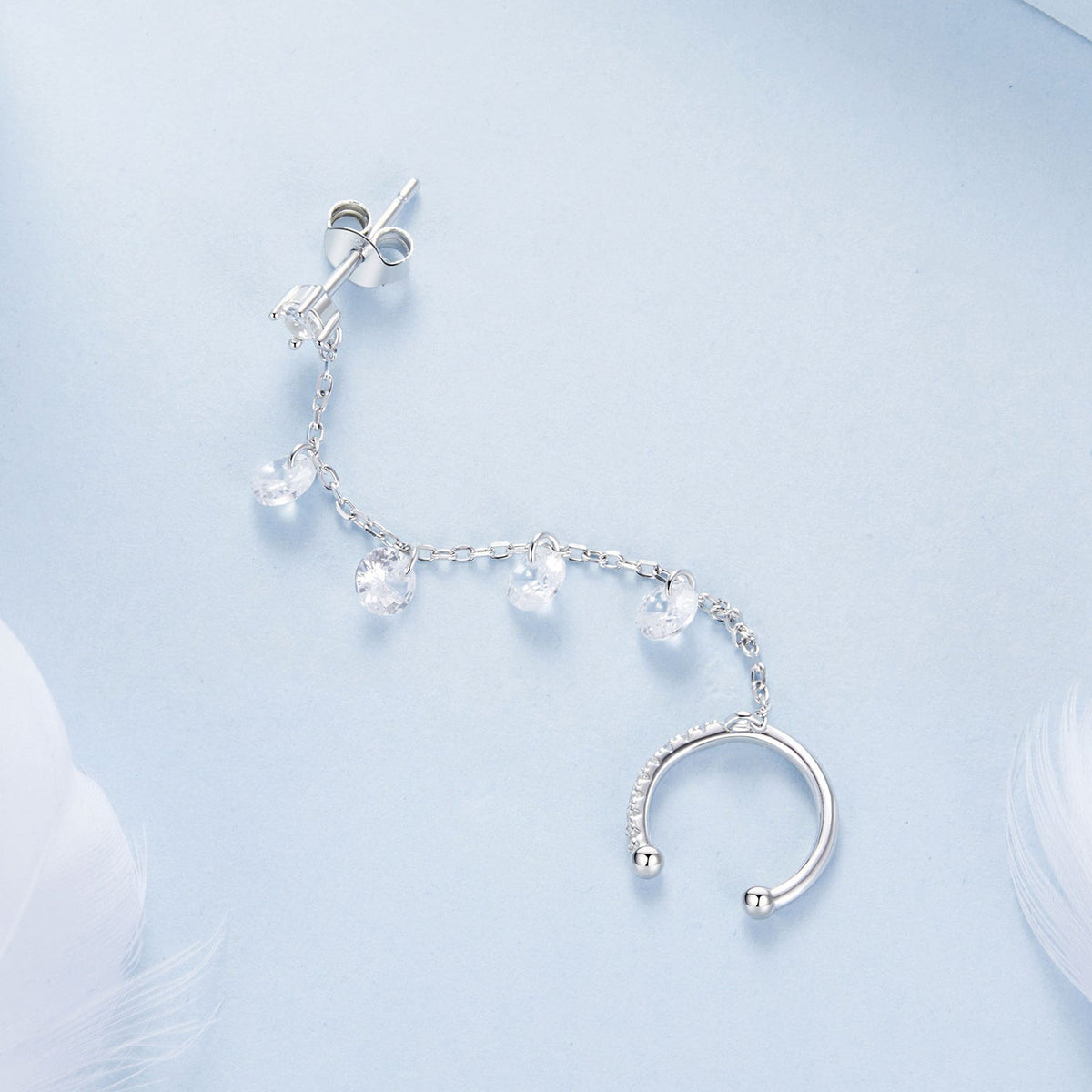 925 Sterling Silver Earrings with Pave Setting CZ - White Gold Plated for Women