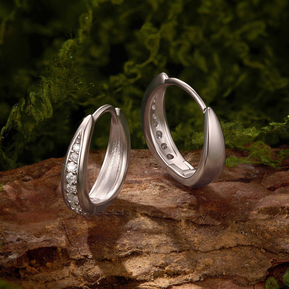 925 Sterling Silver White Gold Plated 1.3cm Moissanite Hoop Earrings for Women