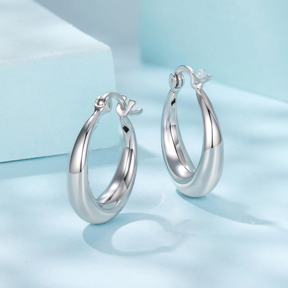 925 Sterling Silver White Gold Plated Earrings 3.0*0.7cm for Women