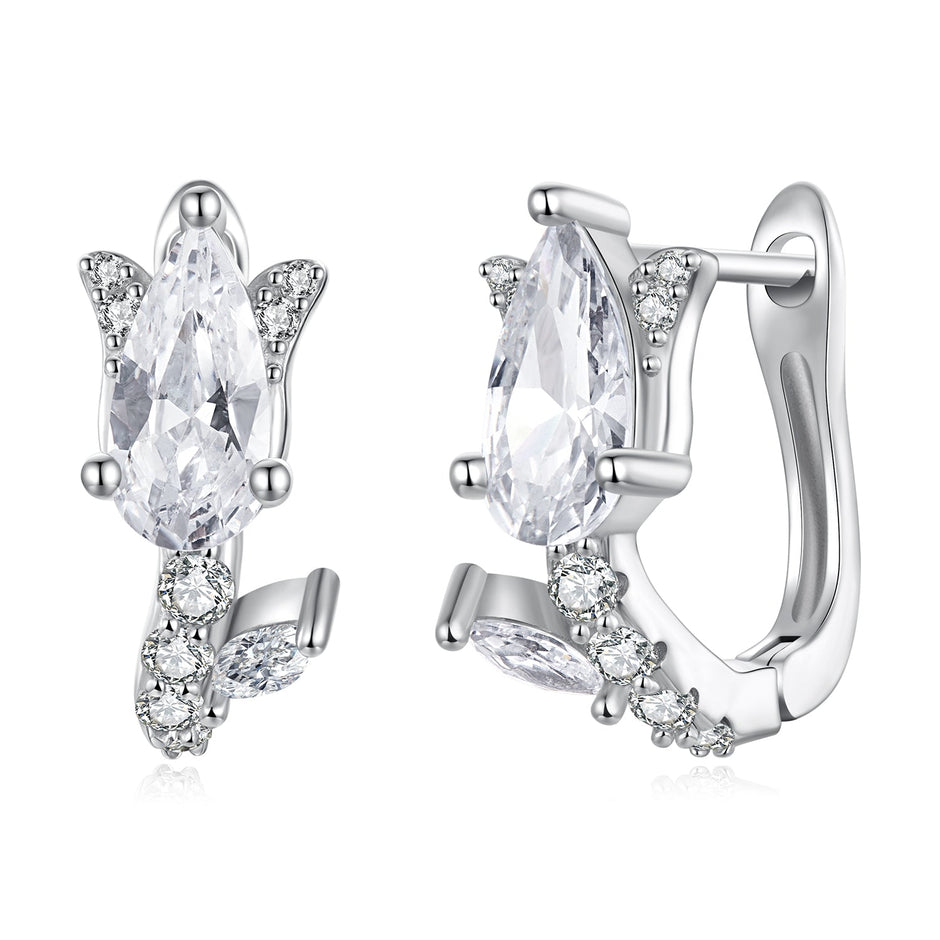 925 Sterling Silver Earrings with White Gold Plating and CZ