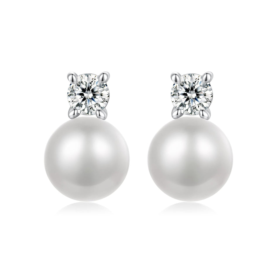 925 Sterling Silver Moissanite 0.1ct Freshwater Pearl Earrings for Women