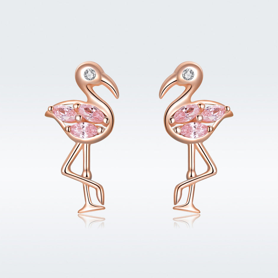 925 Sterling Silver 1.5x0.7cm Plated Rose Gold CZ Earrings for Women