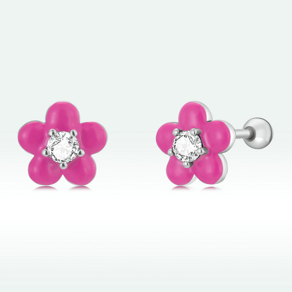 S925 Sterling Silver CZ Pavé Enamel Oxidized Earrings