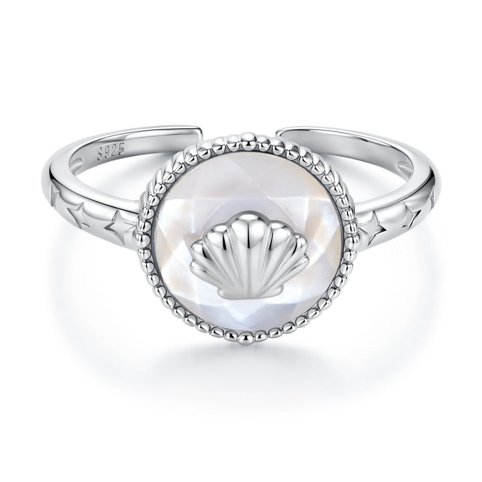 925 Sterling Silver White Gold-Plated Ring with Nacre Pendant - Style E for Women