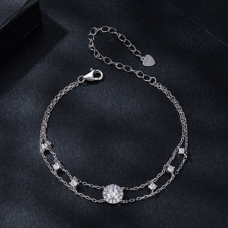 925 Sterling Silver 5.0mm Moissanite Bracelet with CZ and White Gold Plating for Women