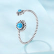 925 Sterling Silver Synthetic Turquoise Ring for Women - Oxidized Silver, Width: 0.12cm, Size: 0.5-0.7cm