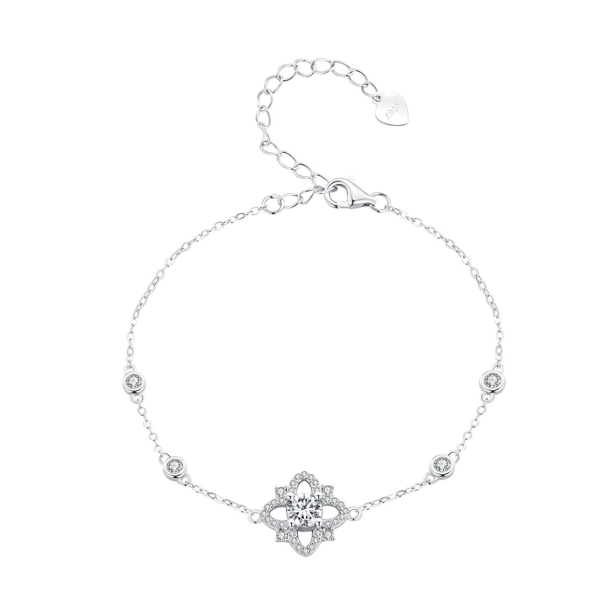 S925 Sterling Silver 0.5 Carat Moissanite Bracelet 16cm+5cm for Women