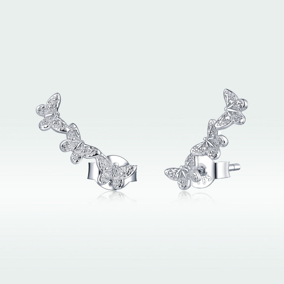 925 Sterling Silver Earrings - 1.4x0.5 cm - Platinum Plated for Women