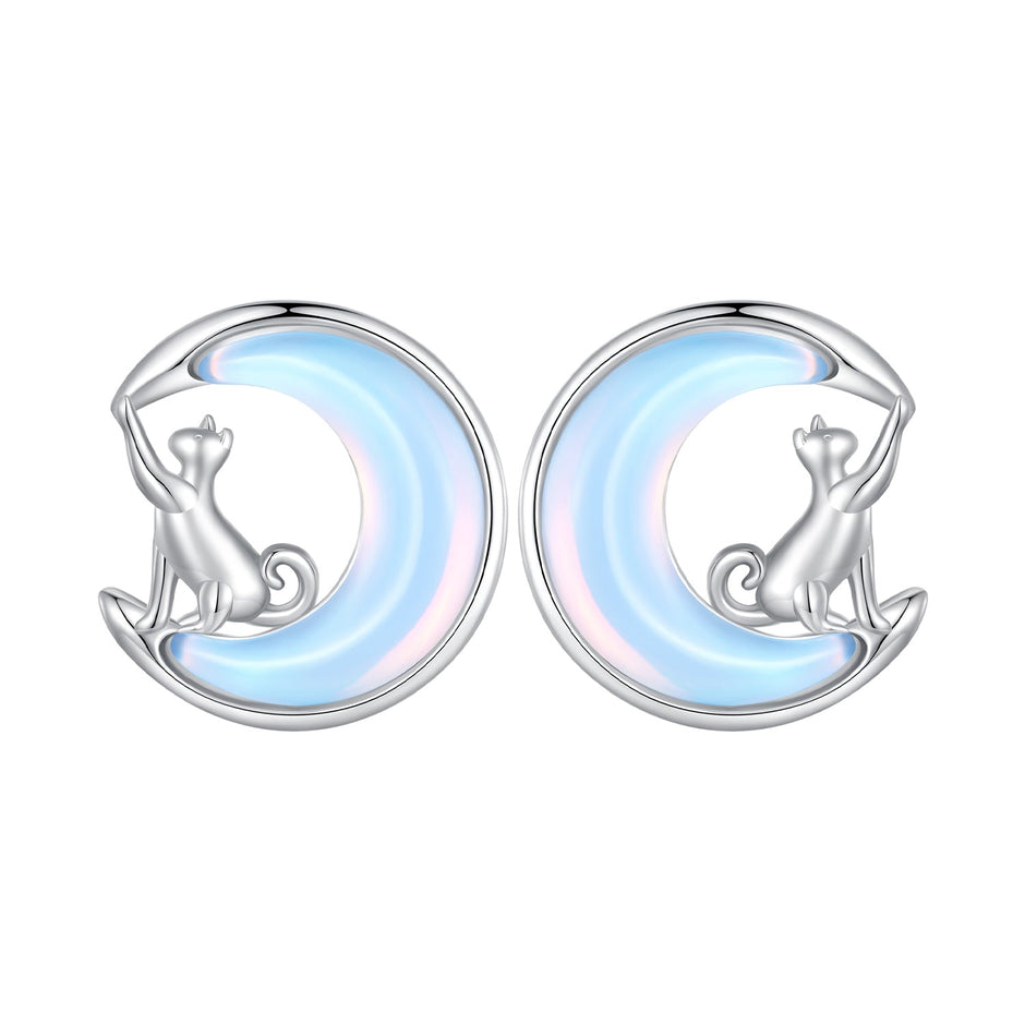 925 Sterling Silver Earrings with Transparent Glass, 13mm x 12mm for Women