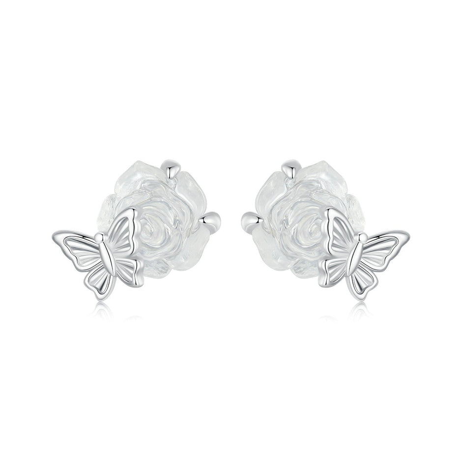 925 Sterling Silver White Gold Plated Resin Earrings 8x10mm for Women
