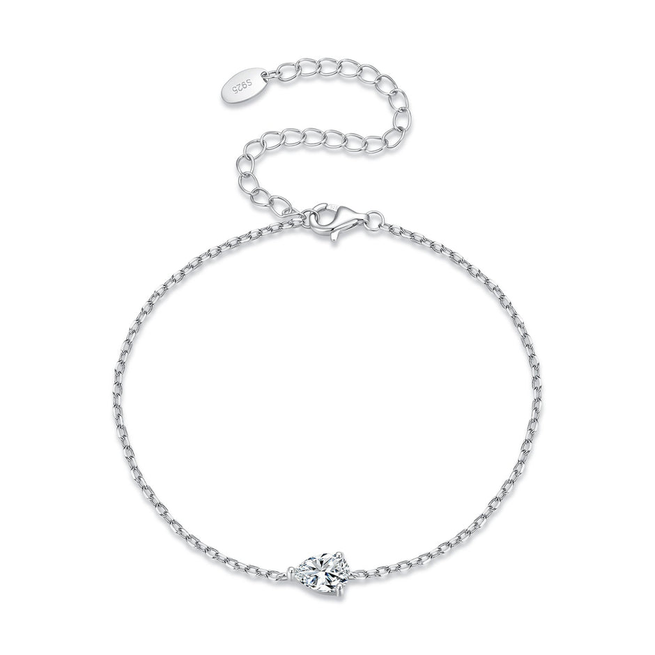 925 Sterling Silver White Gold Plated 0.8ct Moissanite Water Drop 16+5cm Bracelet for Women