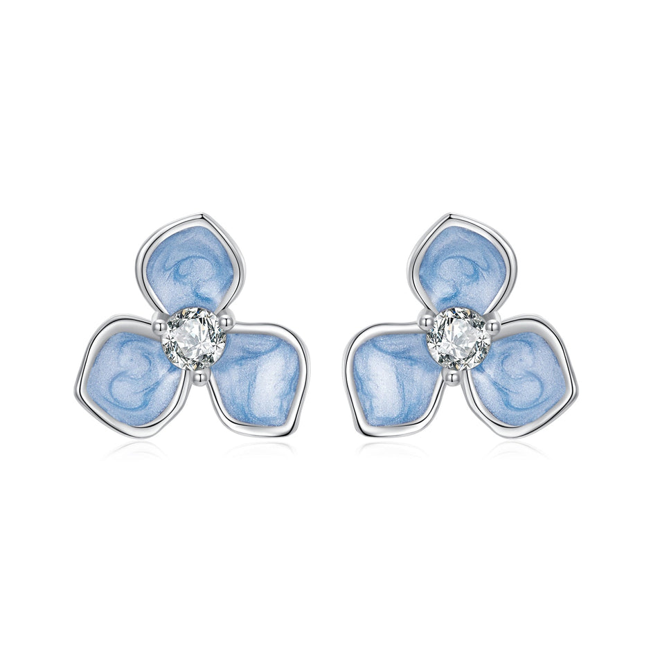 925 Sterling Silver Enamel White Gold Plated CZ Earrings