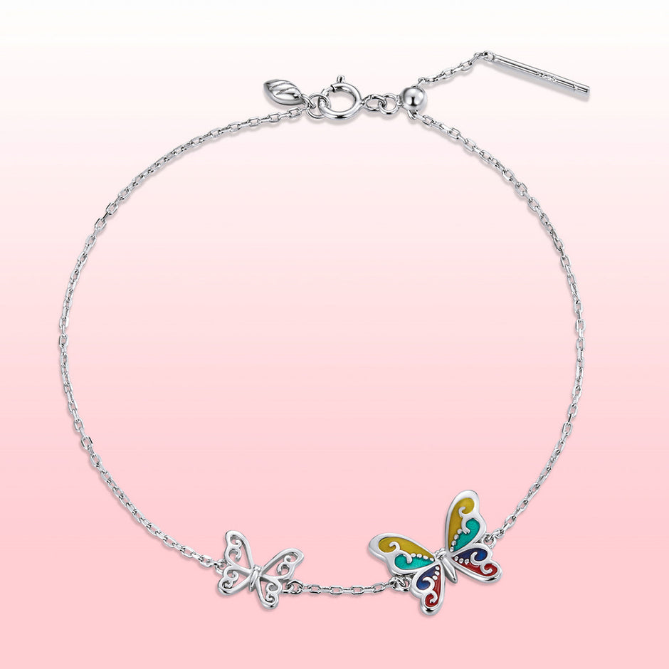 925 Sterling Silver Adjustable Butterfly Enamel Bracelet for Women