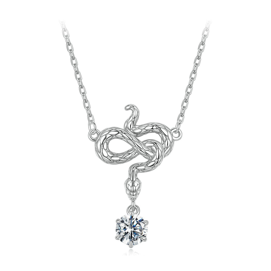 925 Sterling Silver Moissanite 0.50 Carat Necklace with CZ Pavé Setting in White Gold, 40+5cm for Women
