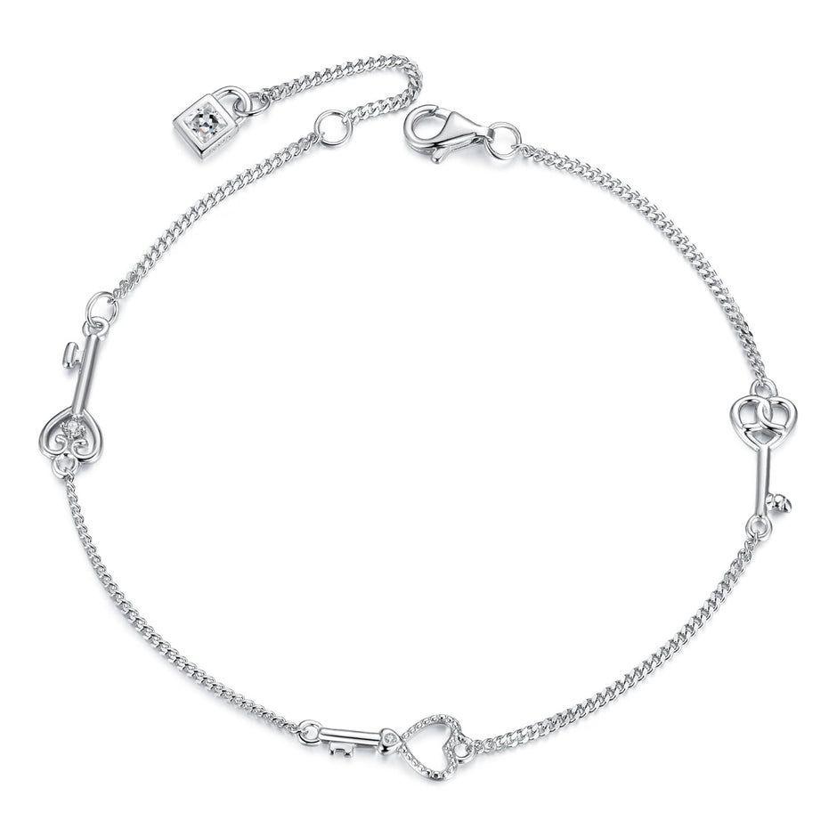 925 Sterling Silver White Gold Plated 21cm Pavé CZ Bracelet for Women